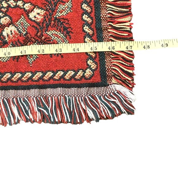 Christmas Tapestry Throw Blanket Goodwin Weavers 70x47 Fringe Red Green USA Made - Picture 12 of 16